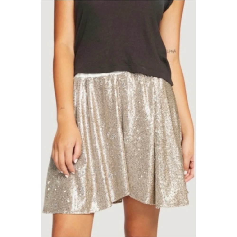 Chaser Sequin Skirt Party Mini Skater Elastic Waist Sparkly‎ Silver S NWT